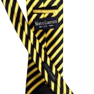 Marco Laurenti - Yellow Black Striped Tie - 100% Seta Pura Silk - Hand Sewn